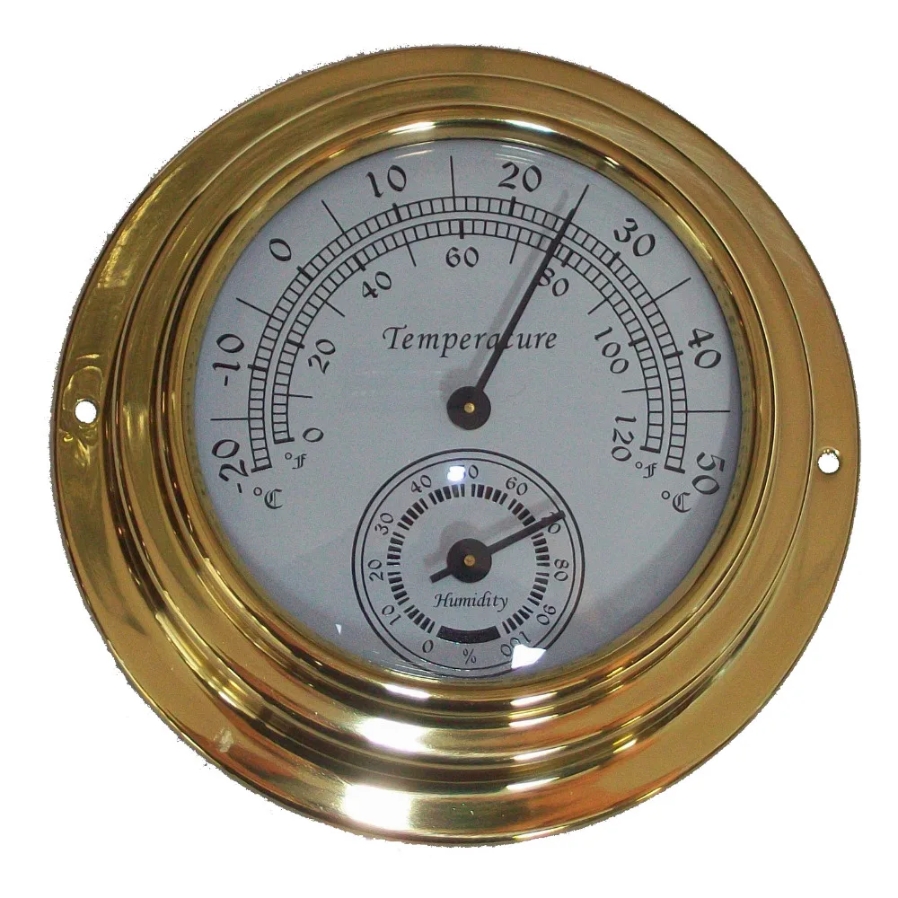 10cm Dial Brass Case Thermometer Hygrometer --30°C ~ 50°C  Wall Mounted