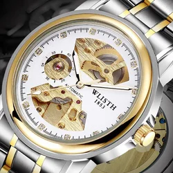 Top Wlisth Brand Men Skeleton Gold Watch Automatic Mechanical Mens Steel Watches Waterproof Self-winding Clock Stainless 2019