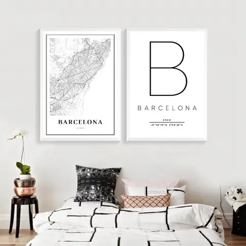 Barcelona Map Print Spain Espana City Street Road Map Poster Modern Canvas Painting Black White Picture Office Wall Art Decor