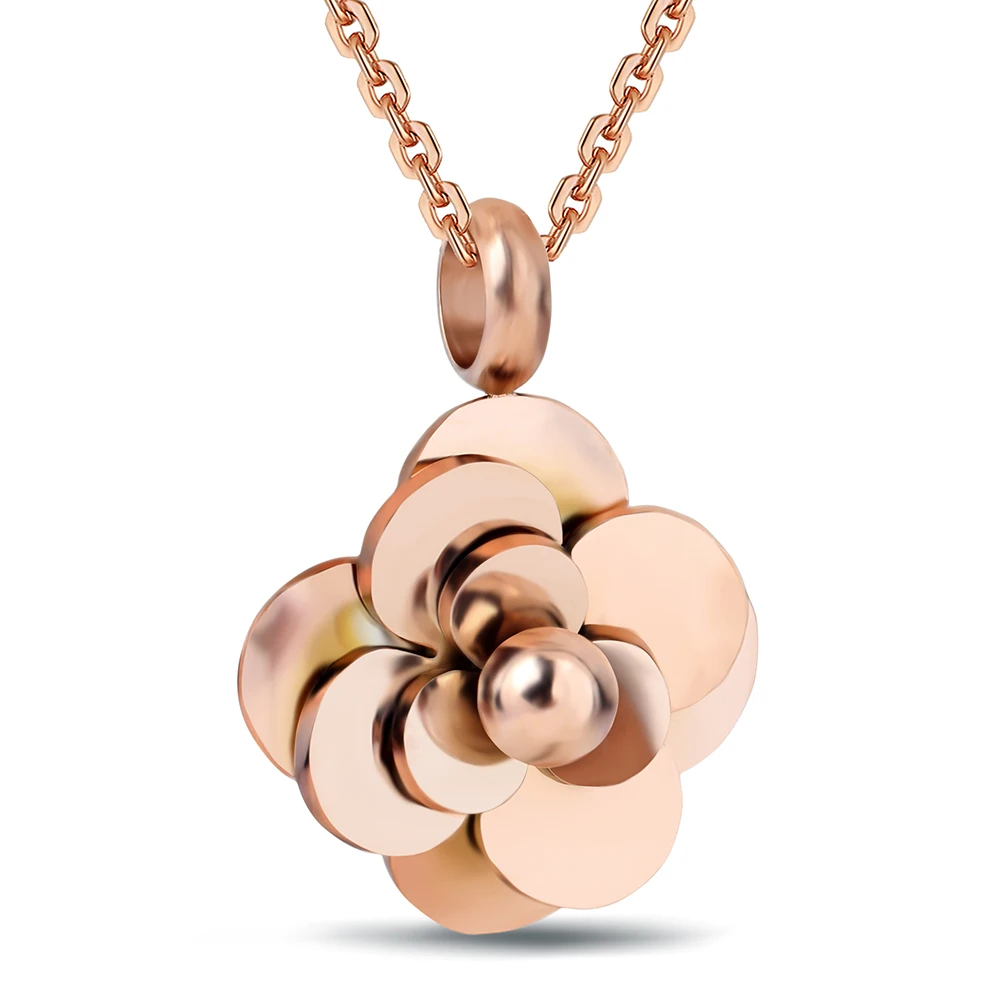 Fashion Gold/Rose Gold Color 316L Stainless Steel Flower Pendant Choker Necklace and Earrings For Women Wedding Jewelry Sets