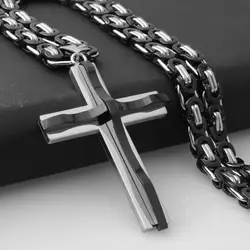 Christian Jesus Crucifix Pendant Necklaces Mens Gifts Heavy Stainless Steel Byzantine Link Chains Male Metal Religious Jewelry