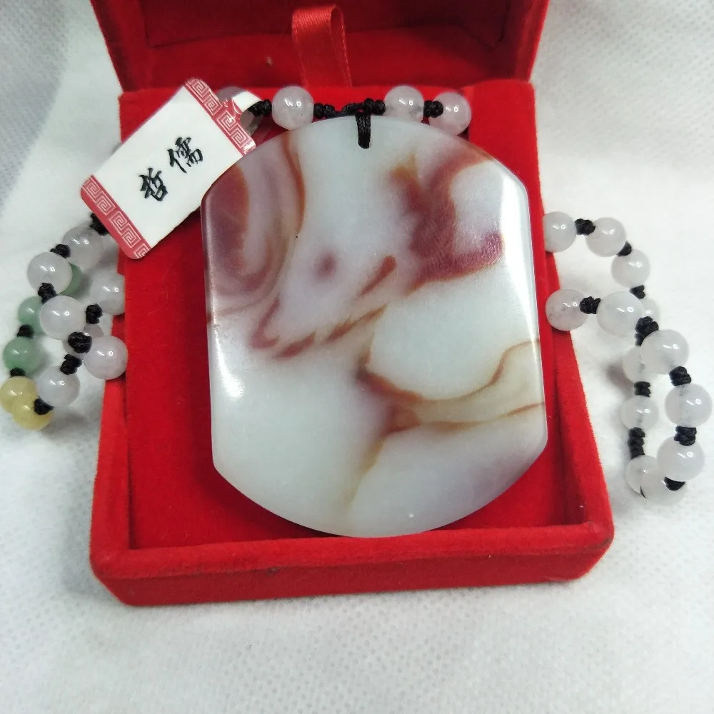 

Zheru Jewelry Pure natural chicken blood jade carving amulet pendant Three-color jadeite jade necklace Send certificate