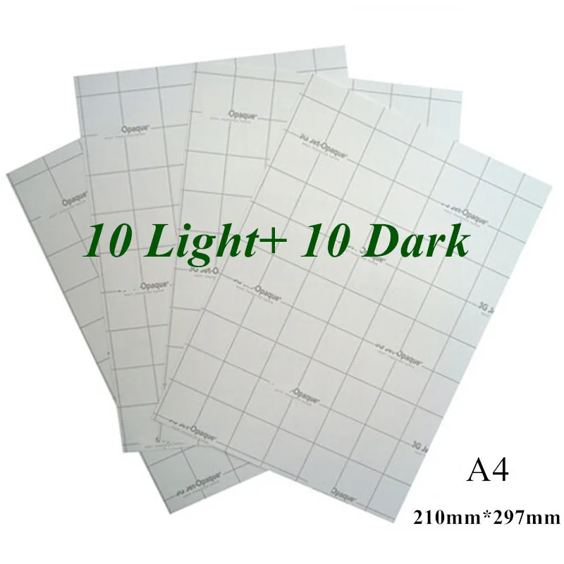 A4 Paper 20 sheets=10 Light+10 Dark Laser Transfer Printing Paper For tshirts heat Toner transfer paper With Laser Printers