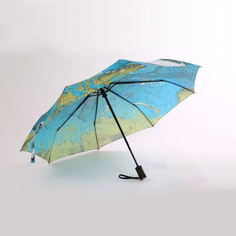 Creative World Map Automatic Umbrella For Women UV Folding Blue Ocean Land Umbrellas Rainproof Rain Sun Auto Umbrella