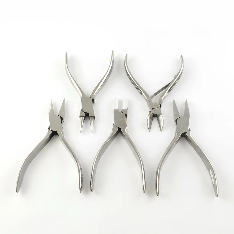 

5Pcs 2CR13# Stainless Steel Jewelry Plier Set Needle/Round/Side Cutting/Flat/Short Chain-Nose Pliers Tools 20x33.5x5.5cm