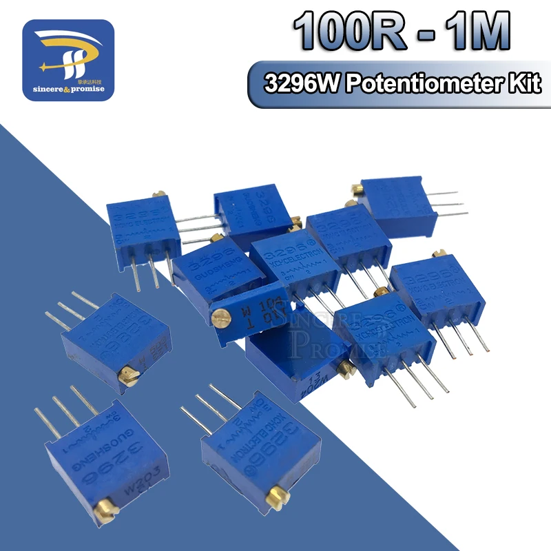 10PCS 3296 potentiometer Kit High Precision 3296W Variable Resistor 100R -1M 200R 500R 1k 2k 5K 10K 20K 50K 100K 200k 500k