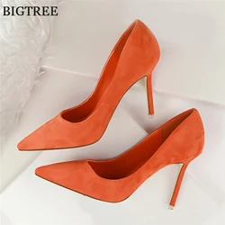 Plus Größe 34-43 Frau Kurze Büro Schuhe Mode Spitz Frauen Pumps Flock Shallow High Heels frauen party Schuhe 9 Farben