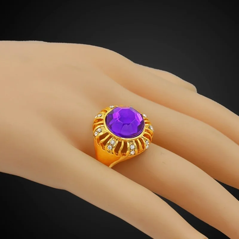 Big Red/Pink/Green/Purple Crystal Zircon Gold Color Mens Jewelry  Ring for Women Size 7-10