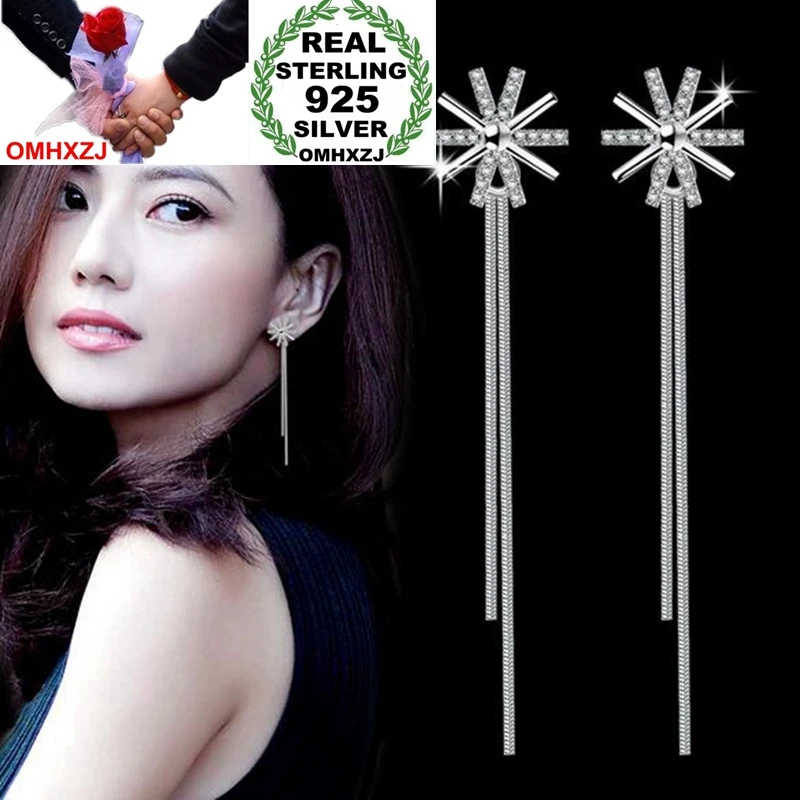 OMHXZJ Wholesale Jewelry Simple Fashion for Woman Gift Sunshine Flowers 925 Sterling Silver Long Tassel Line Stud Earrings YS248