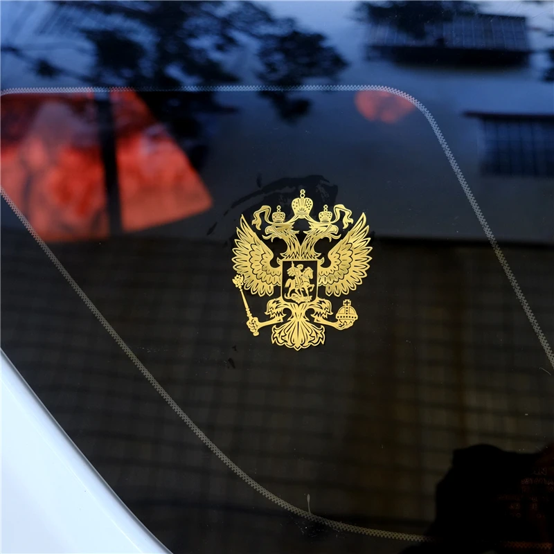 Three Ratels MT-001 7.95*9.2cm Coat Of Arms  Russia Nickel Metal Sticker Decals Russian Federation Car Stickers For Laptop