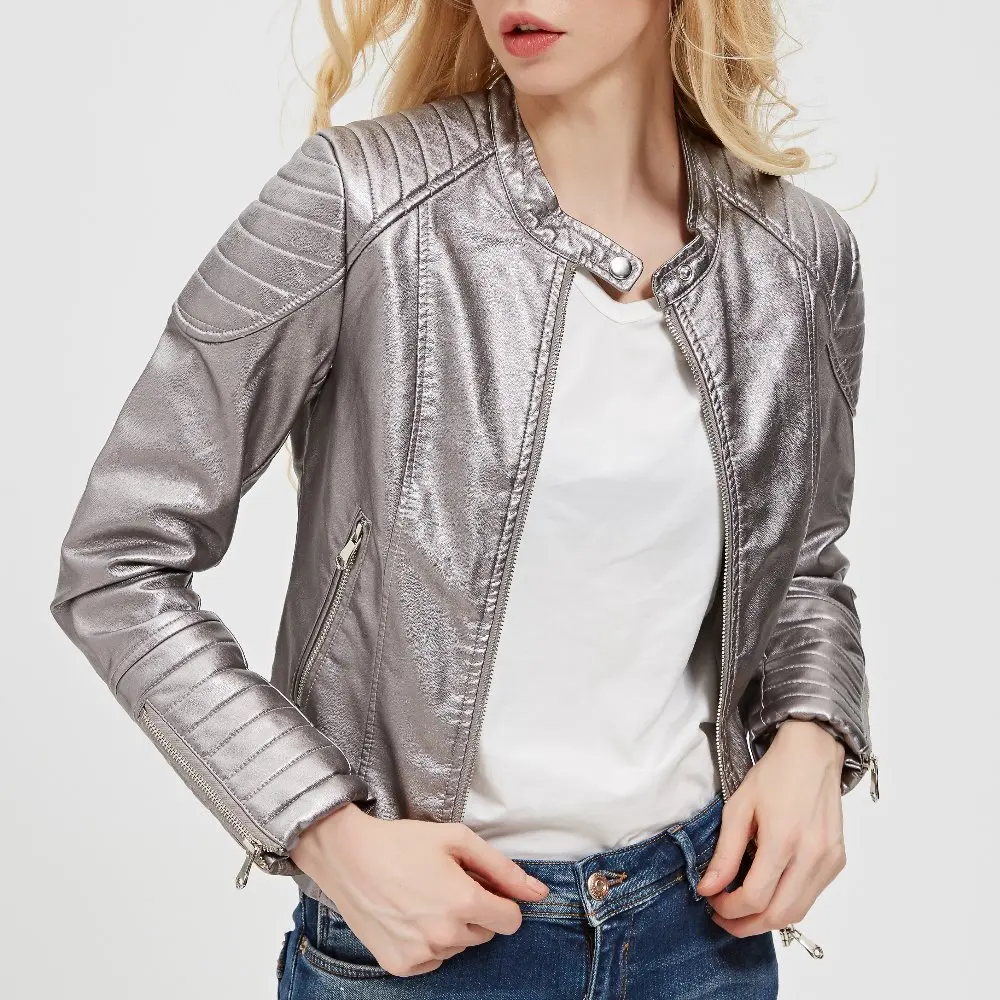 Veste de motard en Faux cuir pour femmes, manteau en cuir blanc, court et mince, de marque, 5 couleurs, marron et noir, 2021