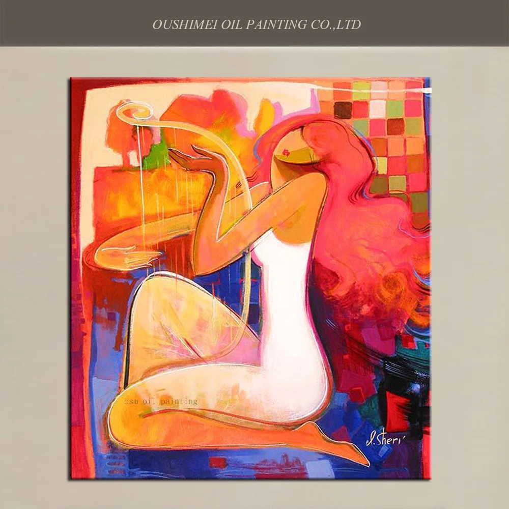 

Top Skill Hand-painted High Quality the Sexy Girl Play Musical Instrument Oil Painting on Canvas No Frame Wall Artwork Pictures