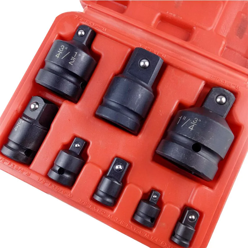 New 8Pcs/Set Impact Socket Adaptor Reducer Adapter Black Pneumatic Sleeve Socket  1/4 1/2 3/8 3/4 1inch Hand Wrench Tool Set