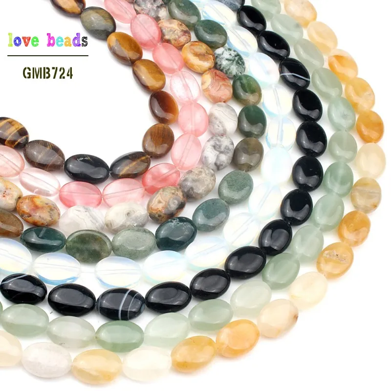 Natural Stone Tiger Eye Agates Opal Green Aventurine Oval Loose Beads 10x14mm For Jewelry Making DIY Bracelet Accessories
