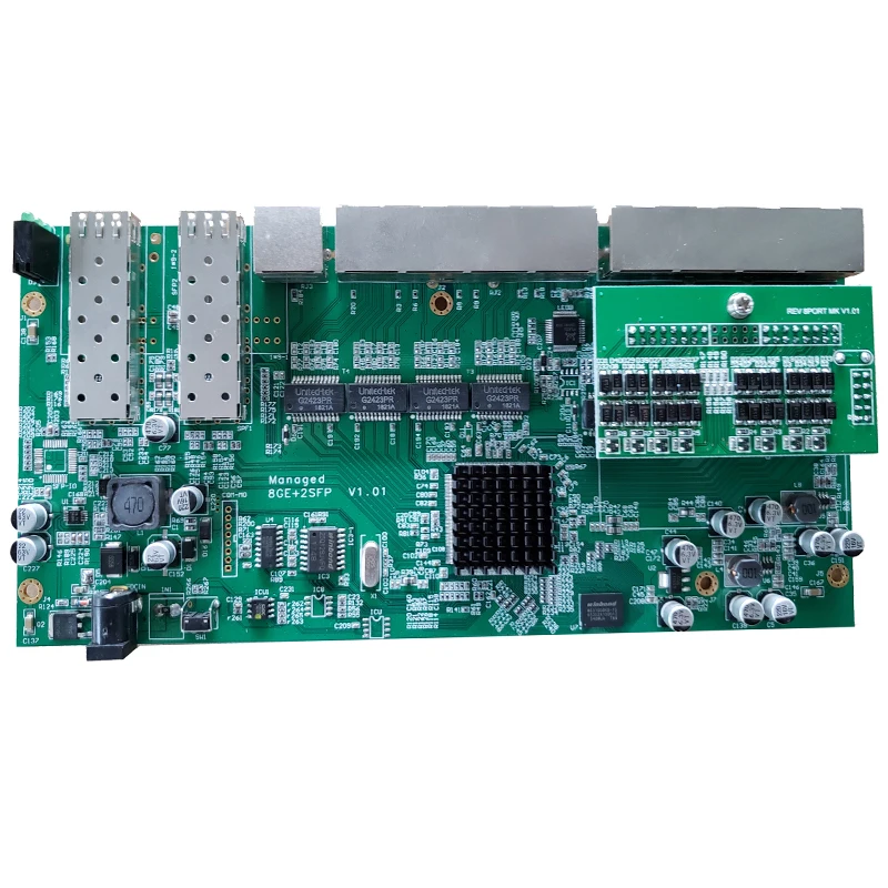 POE reverse Switch board with web management, 2 Port SFP + 8 Ports GE Rj45 Operational PD switch