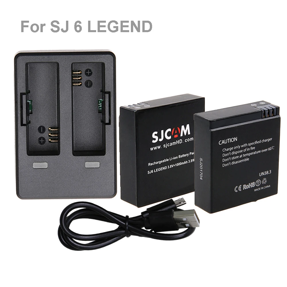 2Pcs 3.8V 1000mAh SJ 6 Original SJCAM SJ6 Batteries with USB Dual charger For SJCAM SJ6 Legend Action Camera