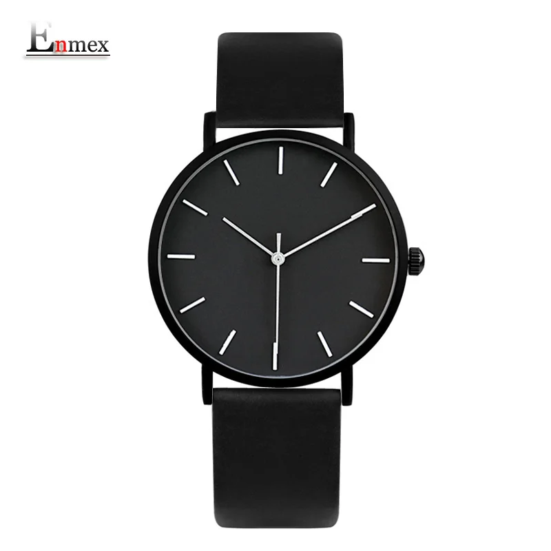 Enmex cool style men wristwatch Brief vogue simple stylish Black and white face leathe  quartz clock fashion watches for mens