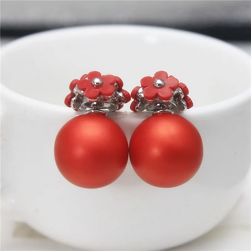 2019 New Fashion crystal flower Earrings ball cute korea two side Jewelry Double imitation Matte beads Stud Earring For Women