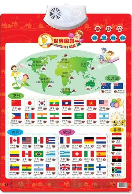 

National Flag Country Learning Read Card Book Baby Sound Wall Chart Early Educational Enlightenment Electronic Toy For Kid 2021