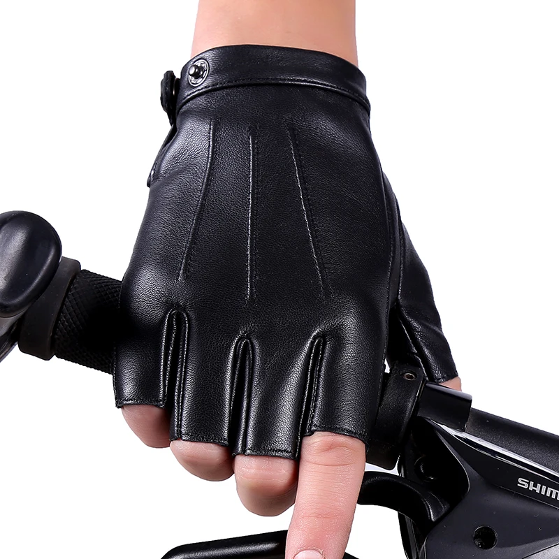 Men\'s Semi-finger 100% genuine sheepskin leather gloves male natural leather fingerless riding fitness sports gloves R290