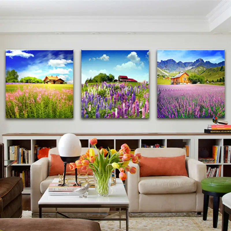 3Piece Lavender Landscape Painting Modern Picture Prints on Canvas Wall art for living room Canvas Printings Home Decor