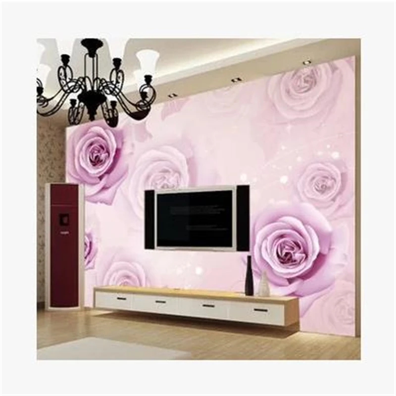 beibehang wallpaper Romantic homes marriage room bedroom TV background wallpaper 3d models purple roses wallpaper