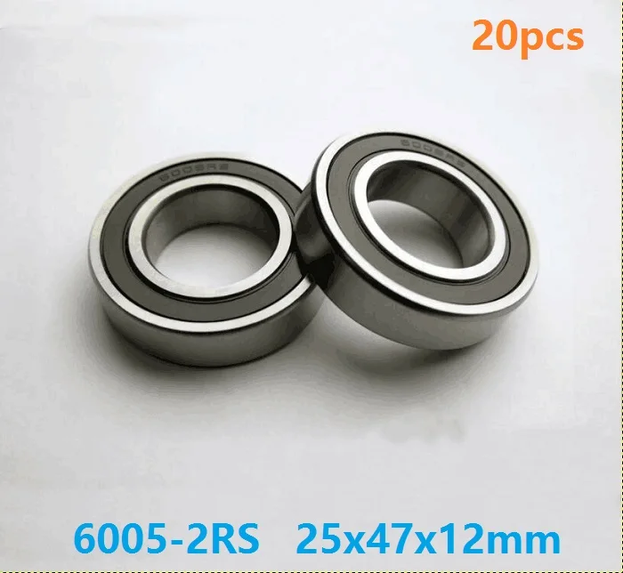 20pcs/lot 6005RS 6005-2RS 6005 2RS RS 25*47*12mm Deep Groove Ball bearing rubber  Shaft 25x47x12mm