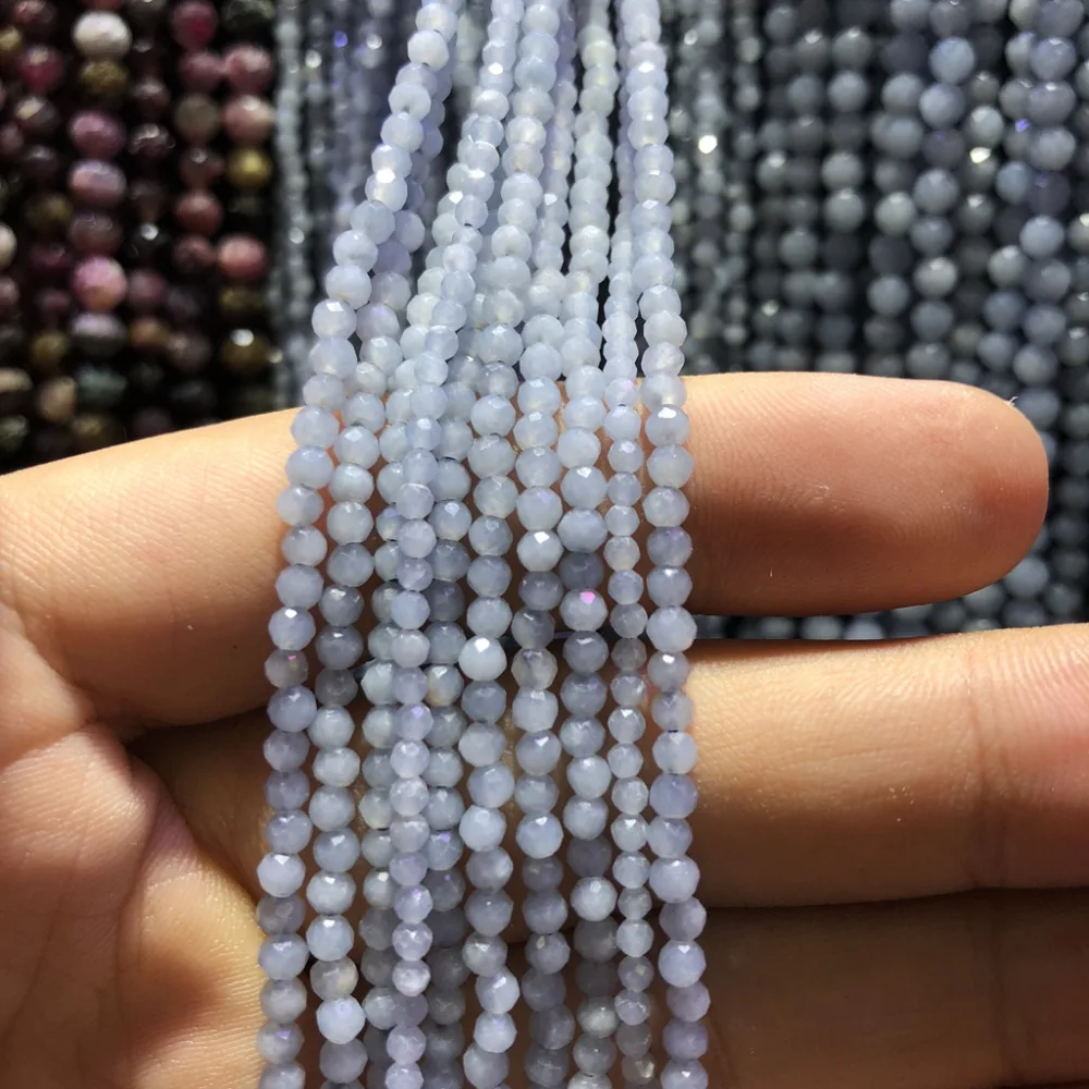 5 strings Lot Natural Blue Angelite Faceted Tiny Small Beads,Natural Beads 2mm 3mm Faceted Round Tiny Spacer Beads,15.5