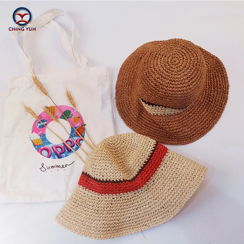 

CHING YUN Women hat korea style Colored stripe sun hat Lafite straw brim style beach Fisherman's foldable travel leisure hat