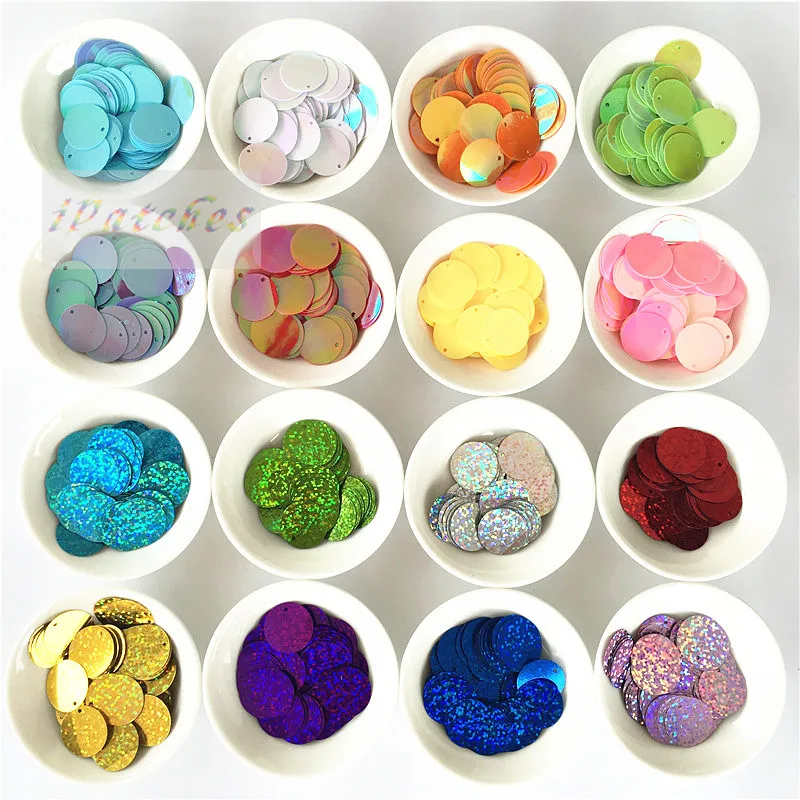 90pcs/lot 20mm Round Sequins PVC Laser Paillette sewing Craft Flat With Side Hole Belly Dance Garment DIY Accessories 16 colors