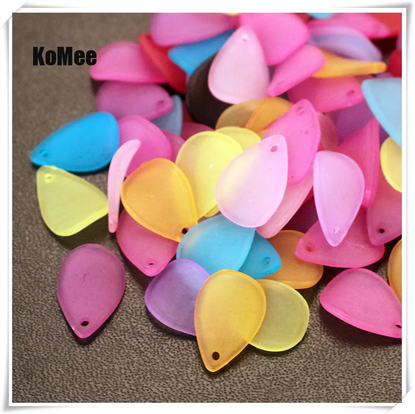 Hot Sale 100pcs/lot Colorful Frosted Acrylic Petals Beads Pendant 12*17mm Craft Bracelet DIY Beads For Jewelry Making Accessory