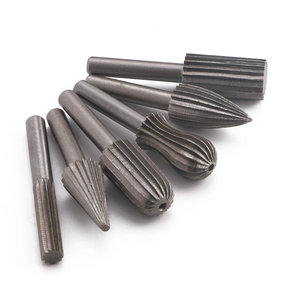 6pcs Hard High Carbon Steel Wood Metal Rotary Burrs Carving Engraving Polishing File Rasp Drill Bit Set Woodworking Melalworking