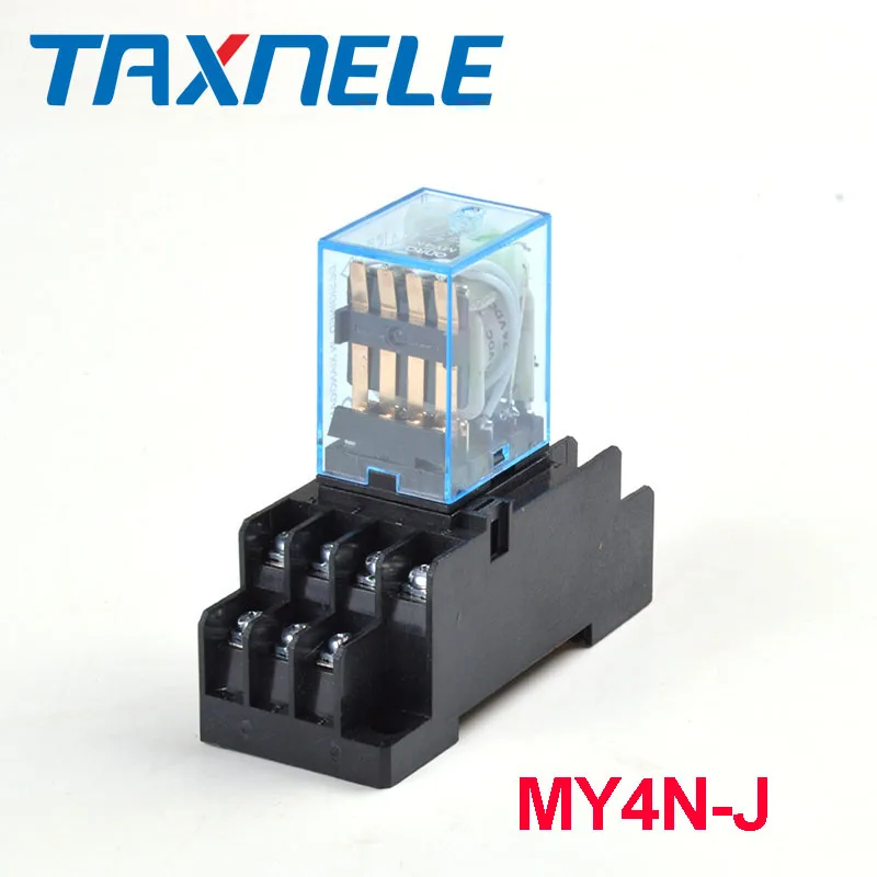 1set MY4NJ DC12V AC12V DC24V AC24V Coil 4NO 4NC Relay DIN Rail 14 Pin with Base Mini Relay Switch Micro Electromagnetic Relay