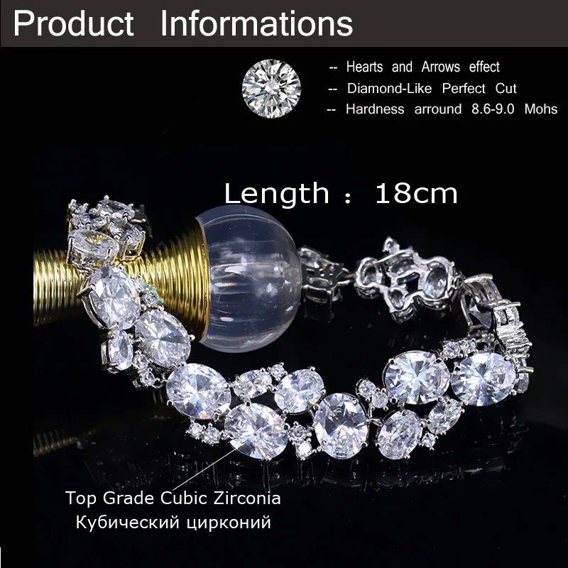 CWWZircons Stunning Oval African Cubic Zirconia White Gold Color Big Wide Bridal Wedding Bracelets Jewelry for Brides Gift CB001