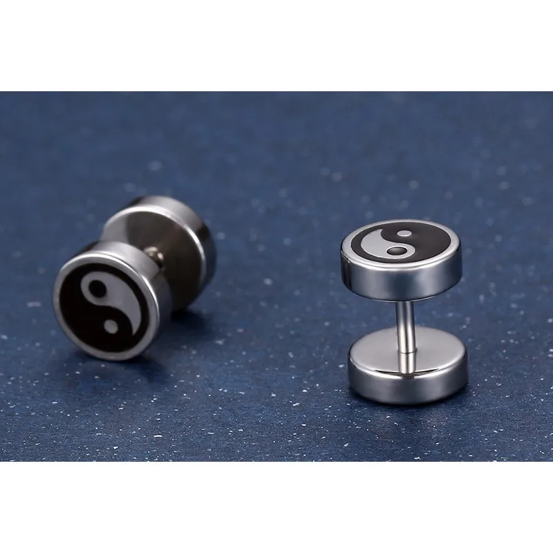 Vnox Chinese Yin and Yang Stud Earrings for Men Jewelry Stainless Steel Round Tai Chi brinco masculino