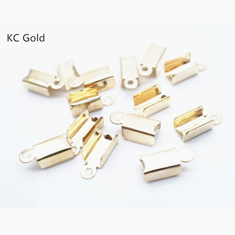 Couro End Fechos para Fazer Jóias, Prata e Banhado a Ouro, Fold Over, Crimp Cord, Termina Conector, Fixador, Acessórios, 100Pcs