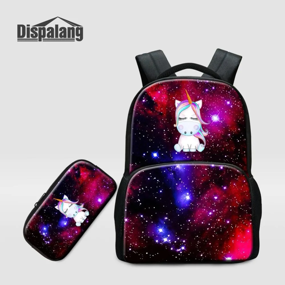 Unicorn Universe Space Canvas Laptop Backpack For Teenagers 17 Inch Larger Women Computer Bookbag For Traveling 2PCS School Bag