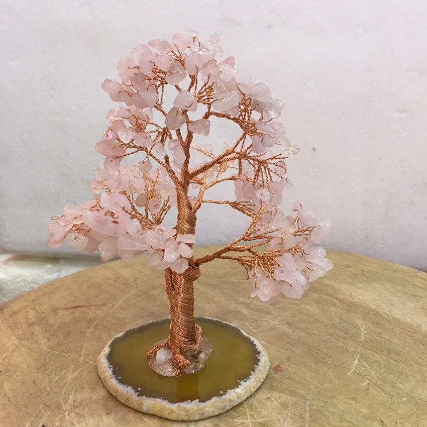 

Crystal natural rose quartz gemMoney Tree Feng Shui Wealth Home Decor Miniature Figurines PartyGift