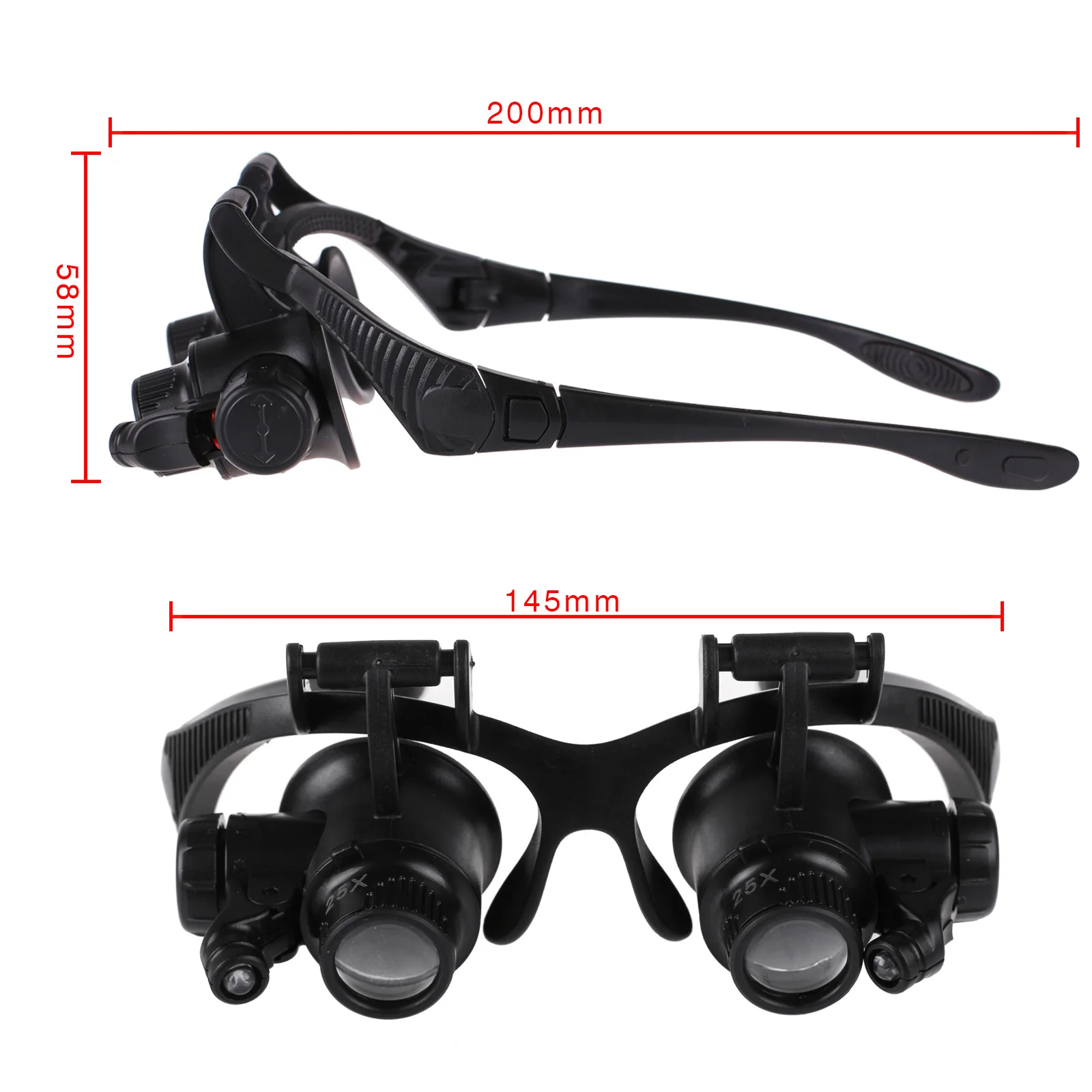 10X 15X 20X 25X Magnifying Glasses Resin Lupa Eye Jewelry Watch Repair Magnifier Glasses With 2 LED Lights New Loupe Microscope