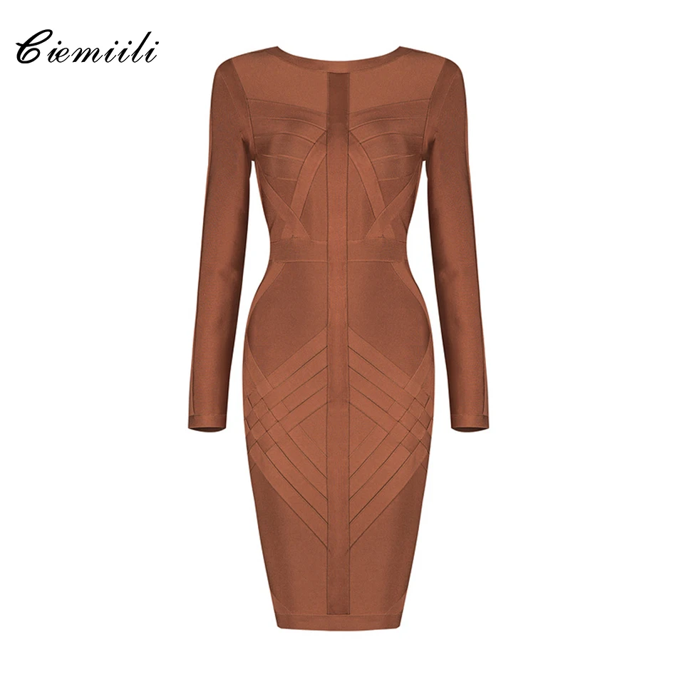 

CIEMIILI New Summer Women Bandage Mini Dress Sexy Full Sleeve O Neck Back Zip Bodycon Celebrity Club Party Dress Vestidos