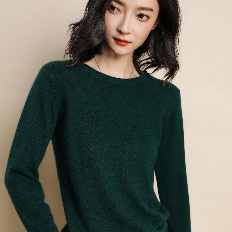 knitted women\'s O-neck sweater pullover spring and autumn basic ladies sweater pullover slim fit