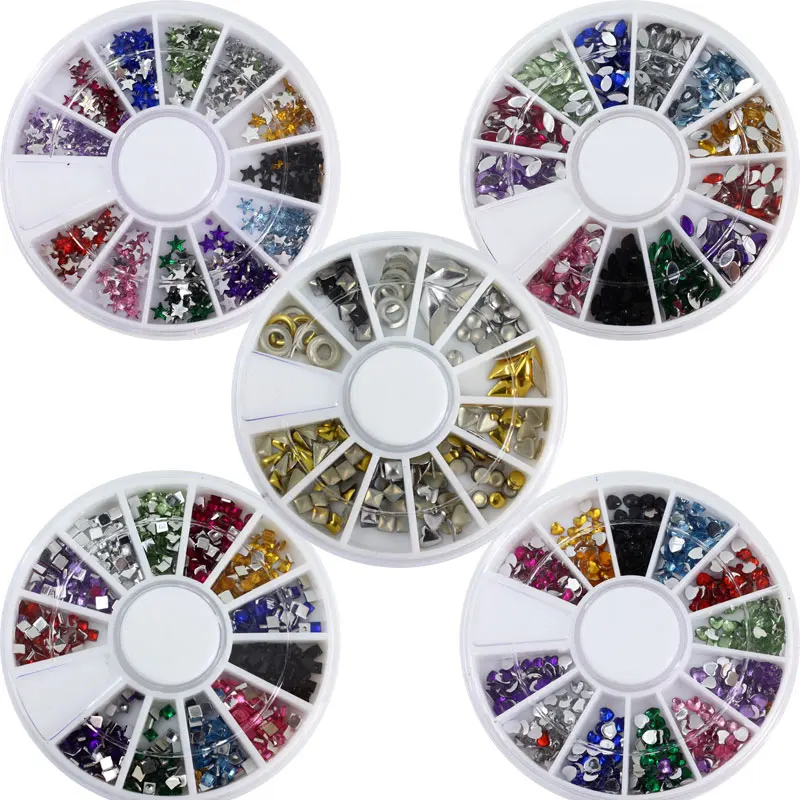 5 set Nail Acrylic Wheel Glitter Rhinestone Manicure Tips For Charms 3D metal Nail Art Decorations