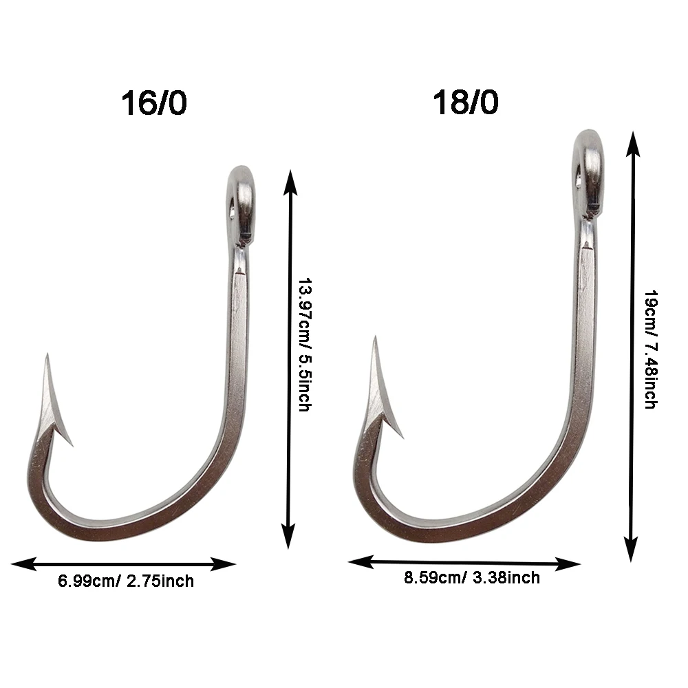2 stuks 7731 Rvs Vishaken Grote Haai En Tonijn Aas Haken Extra Sterk Voor Zoutwatervissen Maat 16/0 18/0 20/0