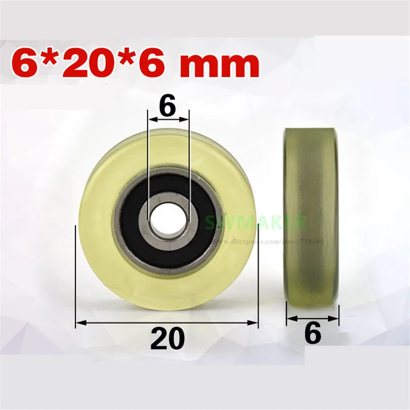 6*20*6mm F type 696zz rubber bearing pulley / roller, Pu soft polyurethane sorter, mute