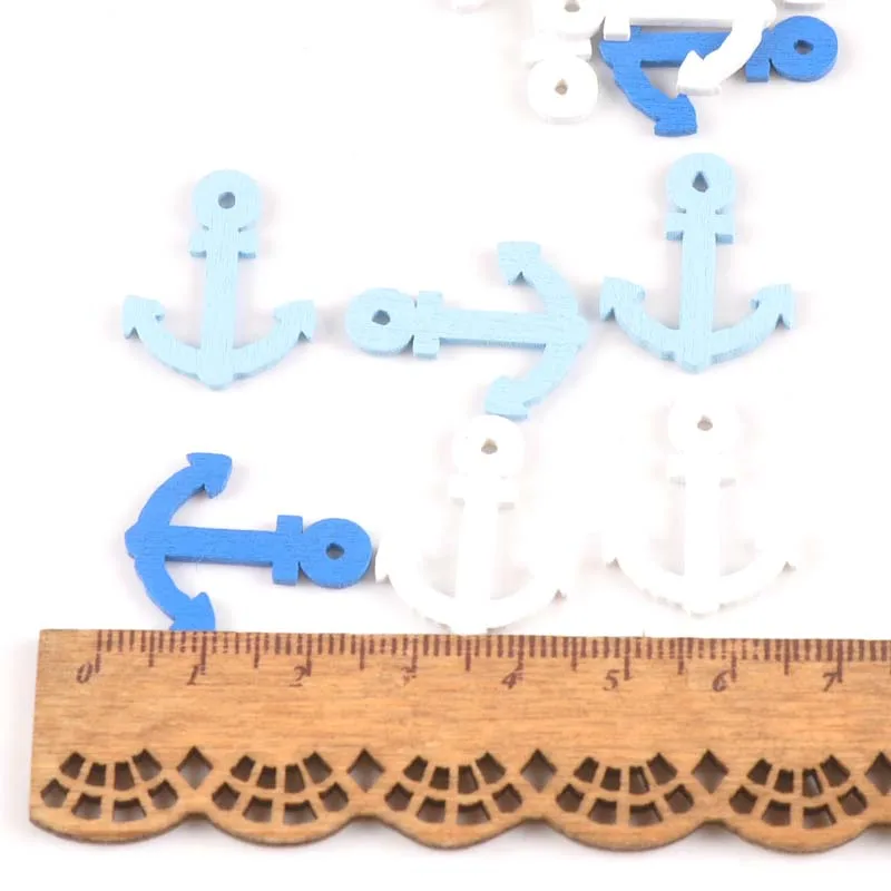 50pcs anchor/ship/rudder pattern Blue wood pendant Scrapbooking Carft for Home Drop Hanging decoration diy 20-35mm MT1969