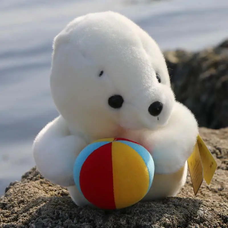 

lovely plush high quality seal toy plush white seal with a colourful ball doll about 25cm