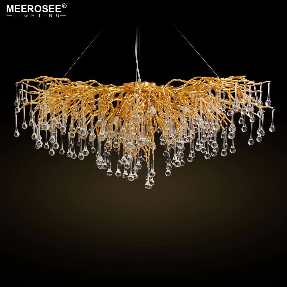 

Modern Luxurious Crystal Chandelier Rectangle Gold Color Suspension Lustre Hanging Lamp G9 New Lighting for Living room Hotel