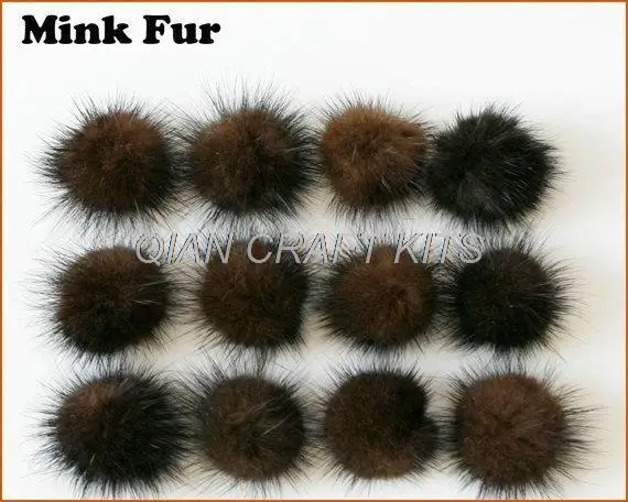 80pcs DIY Genuine Mink Fur ball Furry Ball for Mobile Phone Tag, Handbag Charm, Keychain (20-30mm) brown or you pick colors