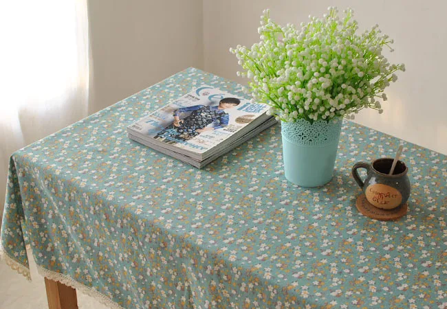 Pastoral pink green small floral cotton and linen tablecloths lace literary small fresh square coffee table cloth, covered cloth