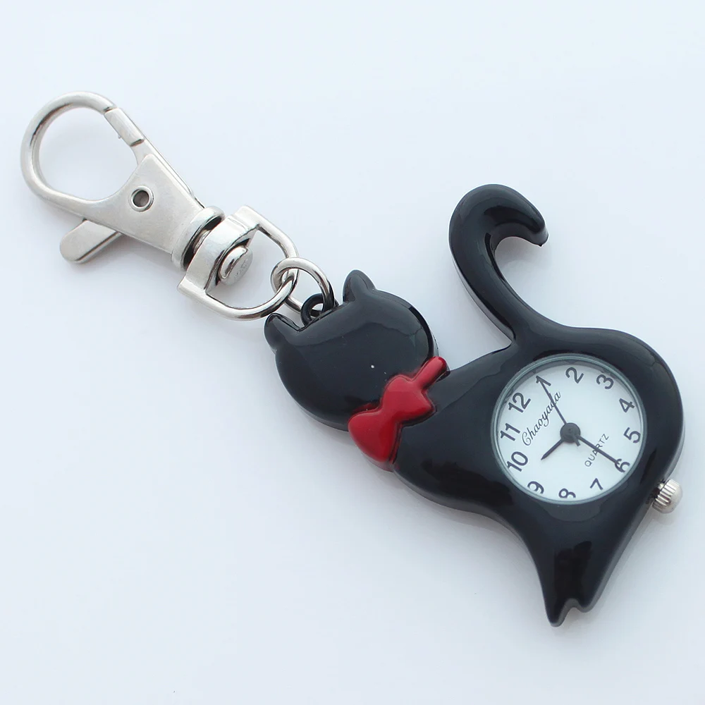 9pcs /Lot Mixed Bulk Wholesale Price Fashion Cute Lovely Cat Quartz Watch Key Ring Chain Clip Watches Kids Women Gifts